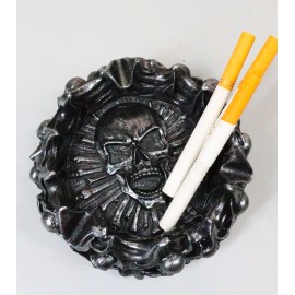Arch Devil Skull Face Fire Hell Bone Spiral Cigaretter Ashtray Resin Figurine