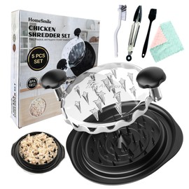 Chicken Shredder Tool Twist Large 5Pcs Set, 10'' Chicken Meat Breast Shredder with Transparent Lid, BPA Free, Heat Resistant, Anti-Slip Strip, Tongs, Cleaning Brush, Oil Brush, Coral Fleece Cloth