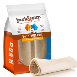 Jack&Pup 5-6" Filled Dog Bones for Large Dogs, Flavored Shin Dog Bones Long Lasting, Stuffed Bone for Dogs, High Protein, Bacon and Cheese Flavor - 3 Pack