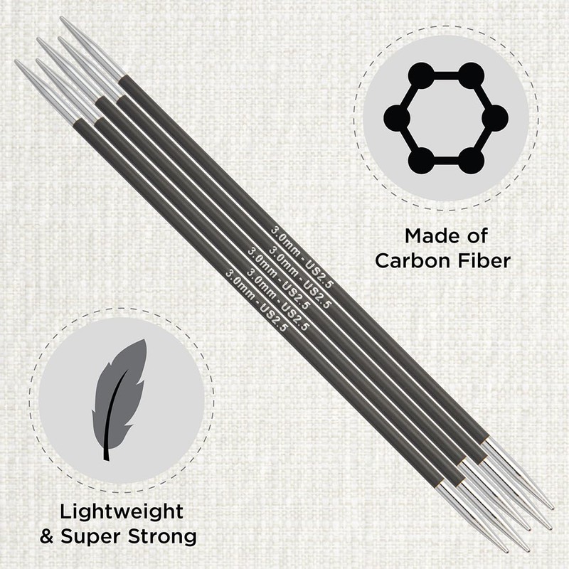 KnitPro 20 cm x 3 mm Karbonz Double Pointed Needles,