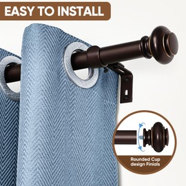 SIMEWIN Bronze Curtain Rods for Windows 66 to 120 Inches Adjustable Decorative 1 Inch Diameter Single Window Curtain Rod Set with Classic Finials, Bronze with Gold Finishing