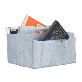 Relaxdays Felt Newspaper Basket, HxWxD: 22 x 32 x 99 cm, 2 Compartments, 1 Handle, Foldable Magazine Holder, Grey