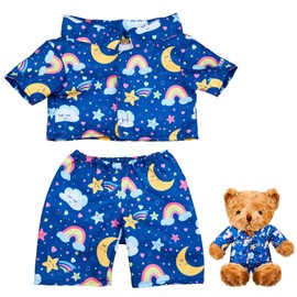 Bunnycool 2 Pcs PJ's Bear Clothes Outfit, Fit Most 12-16 Inch Bears Stuffed Animal Clothes Pajamas Plushy Clothes for Stuffed Animals, Pre Kindergarten Toys(Blue)
