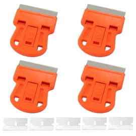Zorveiio 4 Pack Mini Plastic Razor Blade Scraper, Red High Visibility Window Paint Cleaning Scraper with 5 Blades