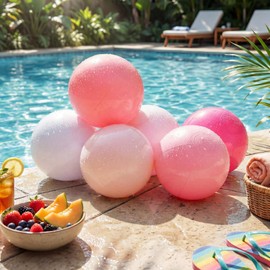 Realspring 24 Pcs Inflatable Beach Balls for Kids Bulk Pastel Solid Color Jumbo Beach Ball Swim Pool Floating Toys Baby Shower Birthday Summer Party Decor(Pink and White,10 Inch)