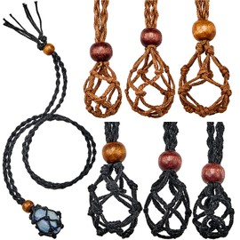 6 Pieces Necklace Cord Empty Stone Holder Empty Necklace Holder Quartz Crystal Stone Necklace Cord, Adjustable Cord Cage Fishnet Necklace Cord for DIY Accessories, 3 Sizes