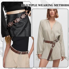 HIQUACC Women's Western Cowgirl Belt Vintage Rivet Leather Belt Punk Waist Belt (Silver Brown-S)