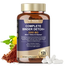 2000MG Complete Binder Detox+ Activated Charcoal, Zeolite, Bentonite Clay, NAC, Milk Thistle, Probiotic, All-in-1 Detox & Cleanse Supplement, Liver & Gut Support, 120 Counts