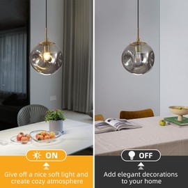 Modern Smoke Gray Concave Glass Pendant Light, Kitchen Island Lighting Single Globe Pendant Light Fixtures Century Kitchen Island Pendant Lighting for Bedroom Living Dining Room Light （Without Bulb）