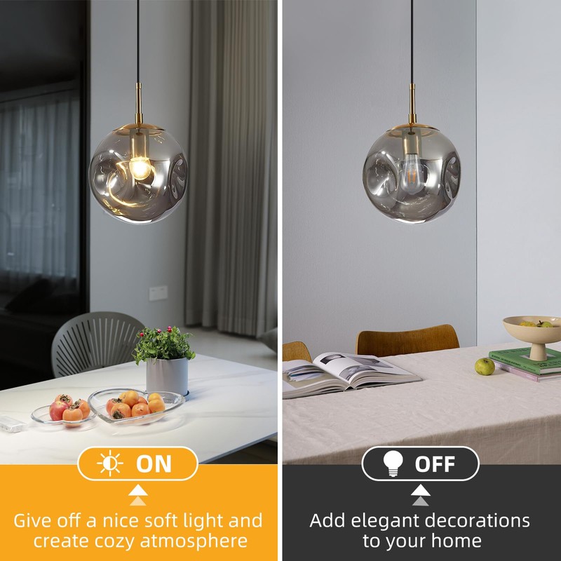 Modern Smoke Gray Concave Glass Pendant Light, Kitchen Island Lighting