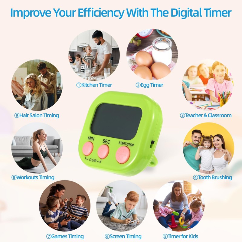 Kitchen Timer, 4PCS Digital Timer Magnetic Clock Stopwatch Countdown Timer