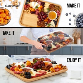 Farberware Farberware Build-A-Board Bamboo Cutting Board with Built-in Compartments and Clear Locking Lid with Navy Handles, Perfect for Charcuterie, Snacks, and More
