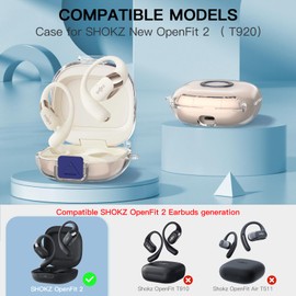 [Secure Lock] for SHOKZ OpenFit 2 Case, TUDIOW Clear TPU Shockproof Protective Case Cover for New SHOKZ OpenFit 2 Headphones Accessories with Cleaning Kit & Keychain (Clear)