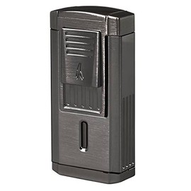Lotus Duke Cigar Lighter with Triple Pinpoint Wind-Resistant Torch Flames, Single Action Ignition, Integrated Cutter, Tinted Fuel Level Window (Gunmetal)