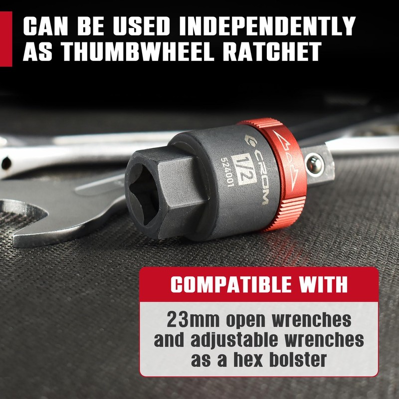 CROM Breaker Bar Ratchet Adapter - 1/2-Inch Ratcheting Adapter Converts