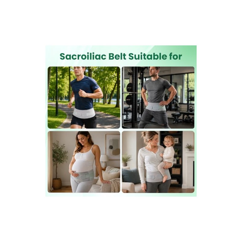 Sacroiliac Support Belt - 90cm Adjustable Back Support Belt (Green)
