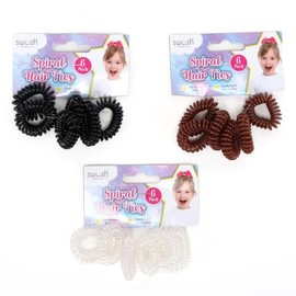 Swosh Spiral Anti-Kink Hair Ties (Pack of 6), Clear/Brown/Black