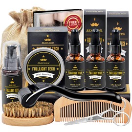 Beard Kit for Men Grooming & Care W/Beard Shampoo Oil Balm Comb Brush Scissor