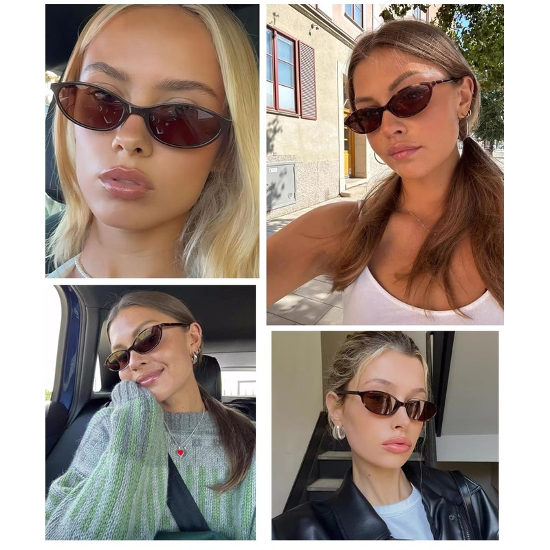 BAODAREN Retro Oval Cat Eye Sunglasses for Women Trendy Small