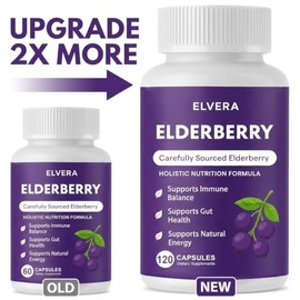 Elvera Elderberry Gut Support Complex - Organic Black Elderberry Soft Capsules, with Zinc & Vitamin C Immune Support, Digestive Balance, Natural Energ
