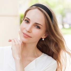 Uintoon Black Headband Leather Headband for Women Plastic Hard Head Band Solid Colors 1 Inch Thin Hair Bands