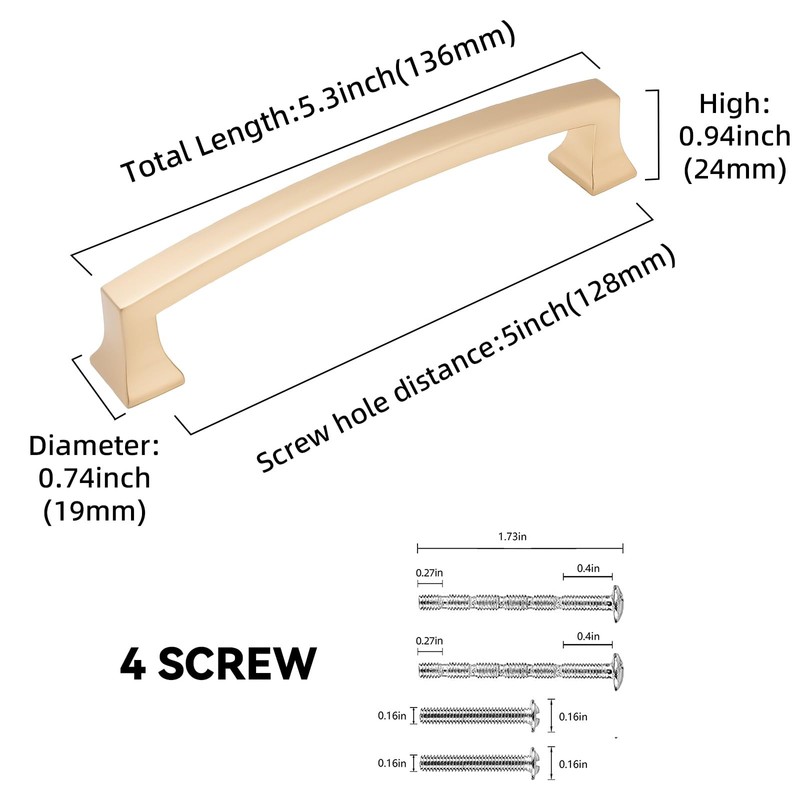 BUKOBYHE 10 Pack 5 Inch(128mm) Cabinet Pulls Champagne Bronze Kitchen