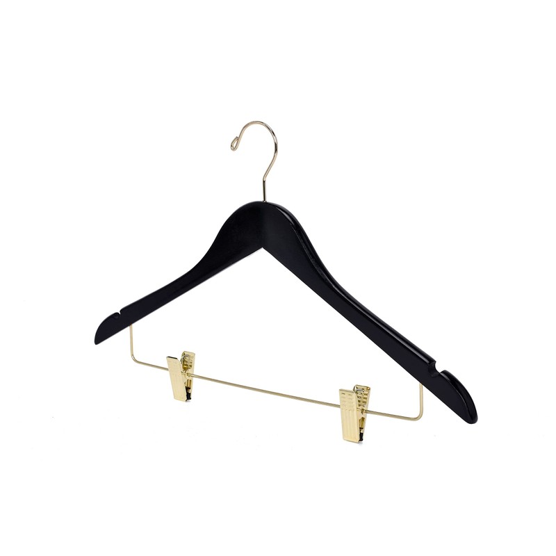 Quality Black Wooden Skirt Hangers with Clips, 20-Pack Smooth Solid