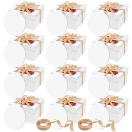 ZKKZOMA ZKKZOMA 24PCS 8x8x8 Inches Cake Boxes with Boards12 Boxes with window & 12 Borads & 70ft Silk Ribbon Square Baking Boxes