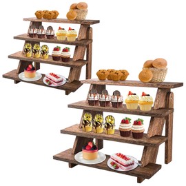 Fumingpal 2Pcs Wooden Cupcake Stand - 4 Tier Cupcake Display Stand, Rustic Tiered Display Stand, Tool Free Installation Cupcake Stand for Birthday Party Decoration Supplies
