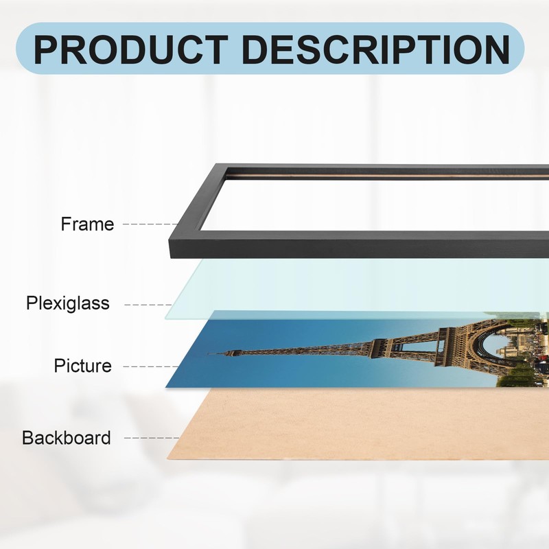 HOMESEVEN 12x36 Panoramic Solid Wood Poster Frame, 12x36 Picture FrameHorizontal