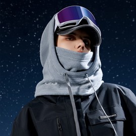 GOLOV.EJOY Hooded Neck Warmer Balaclava - Full Coverage Face Mask for Winter Sports, Riding & Hiking Hooded Neck Warmer Z96 Grey 2ea