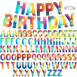 TaoBary 78 Pcs Make Your Own Banner Kits Large Size 6 Inch DIY Glitter Letter Pack Reuse Letters Banner Kit with White Ribbon for Birthday Wedding Shower Party Favor Wall Decor(Gradient Blue Pink)