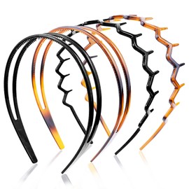 4 Pieces Plastic Headband Zigzag Headband Sharks Tooth Hair Comb Double Row Teeth Hair Band Simple and Chic Hair Hoop Non-Slip Hair Accessory for Women Girls Daily Dating Decorations(Black, Brown)