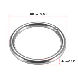 sourcing map 201 Stainless Steel O Ring 60mm(2.36") Outer Diameter 6mm Thickness Strapping Welded Round Rings 8pcs