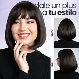 Pelucas Para Mujer, Pelucas Cabello Corto, Peluca Corte Bob Con Fleco Aspecto Natural, Fibras Sintéticas Alta Calidad, Ideal Para Cosplay, Disfraz, Moda y Belleza Mujer (Bob Dark Brown)