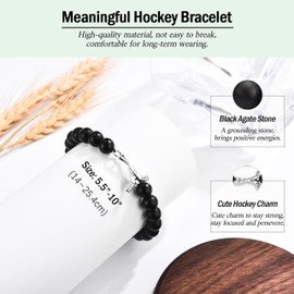 Hockey Boy Inspirational Beaded Bracelet, Black Matte Beads with Hockey Stick Charm, Sports Gift for Athletes