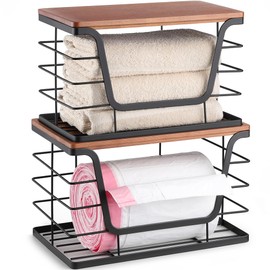 ALOCEO 2 Pack Stackable Storage Bins with Lids, Stainless Steel Extra Large Trash Bag Dispenser Roll Holder for for Kitchen Sink, Laundry, Pantry Organizer and Storage, Walnut Black