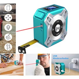 Laser Tape Measure 2-in-1, Laser Measure 131 Ft, Digital Tape Measure 16 Ft/5M with LCD Digital Display, Nylon Coating Tape with Magnetic Hook for DIY Measuring Area/Volume