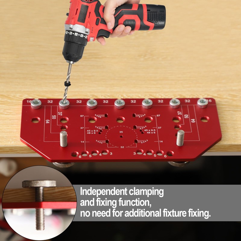 Shelf Pin Hole Jig and Hinge Clamp Two-in-One, with Self-Clamping