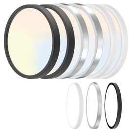 GT-Lite 6 Pack Flat Panel LED Ceiling Light 15inch Round 2300 Lumen, 5 Adjustable Color Temperature, 3 Trims Included White/Black/Nickel 3 Color Frame, Flush Mount, 80 CRI, E26 Adapter