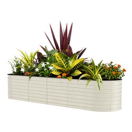 GarveeLife 8x2x2 ft Galvanized Raised Garden Bed - 24“ Tall Metal Planter Box for Vegetables, Flowers, Herbs, Rust-Resistant Outdoor Garden Box, Easy Assembly Raised Beds for Gardening, Beige