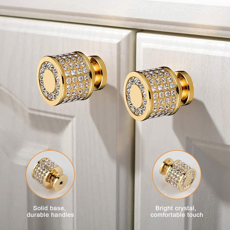 Morobor Rhinestone Drawer Knob, 4pcs Zinc Alloy Gold Cabinet Knobs