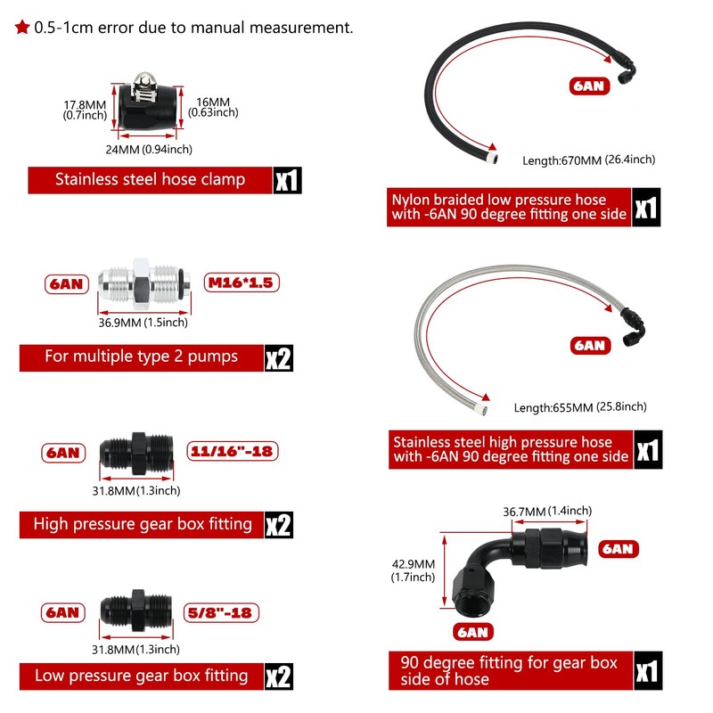 PQY 25Inch 6AN Power Steering Pump Hose Kit Compatible with