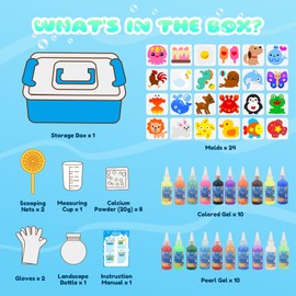 Magic Water Elf Toy Kit, Waters Pets, Aqua Fairy Water Gel Kit with 20 Magic Gels & 24 Shape Molds, DIY Squishy Maker , Summer Activities for Kids，Make Your Own Squishies Toys Crafts for Boys & Girls