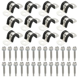 PATIKIL 12Pcs Pipe Clamps, 5/8 Inch 304 Stainless Steel Rubber Cushioned U Bracket Conduit Clamps Pipe Strap Wire Clips with Hexagonal Screw for Tube Hose Cord Installation, 16mm