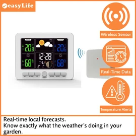 Easylife Wireless Weather Station for Home & Garden, Built-In Barometer, Tracks Temperature, Humidity & Moon Phase, LCD Screen, Indoor & Outdoor Weather Station, Smart Home Devices - Fully Guaranteed