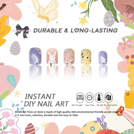 Easter Press on Nails Short Square Petite Easter Egg Fake Nails Pink Full Cover Bunny False Nails with Designs Matte Glue on Nails Cute Acrylic Nails Manicure Artificial Nails for Women Girls 24Pcs
