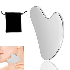Azlanway Gua Sha Stainless Steel Gua Sha Stone Face Tool, Heart Shape Gua Sha Massage Tool for Face Massage, Metal Lymphatic Drainage Massage Scraper, Reducing Swelling, for Men and Women