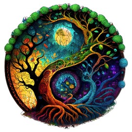 Cuteefun Wooden Puzzle for Adults, Unique Shaped Children's Animal Puzzle Wooden Cabin Tree for Birthday Gift Father's Day (A4 Size)