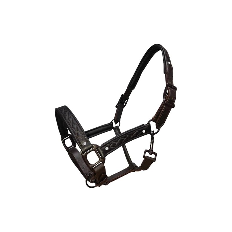 Horse Leather Headcollar Fancy Stitched with Diamante Size Full-Shetland Black